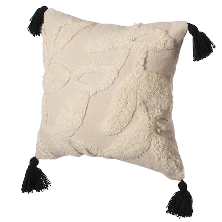 Deerlux 16" Cotton Throw Pillow Cover with White Tufted Stem Pattern and Black Tassel Corners with Filler QI004307.ST.K